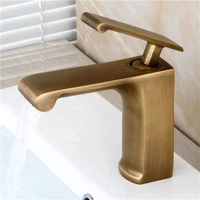 bathroom basin faucets antique brass sink mixer tap hot cold single handle deck mount lavatory crane waterfall faucet