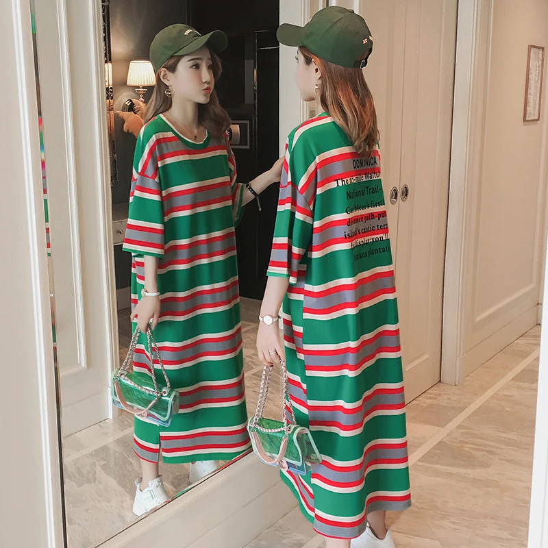 #4912 лето для девочек хлопковая футболка в полоску платье женщин с коротким