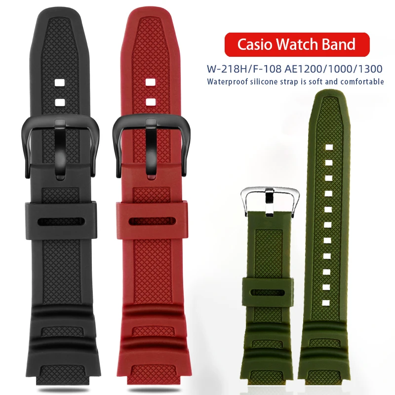 

18mm high-quality resin silicone watch band is suitable for C-ASIO w218h / ae-1200 / 1100 / sgw-300 / 400 / mrw-200 bracelet