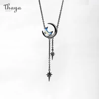 thaya vintage moon pendant necklace for women moon design choker blue crystal colar chain necklace engagement fine jewelry