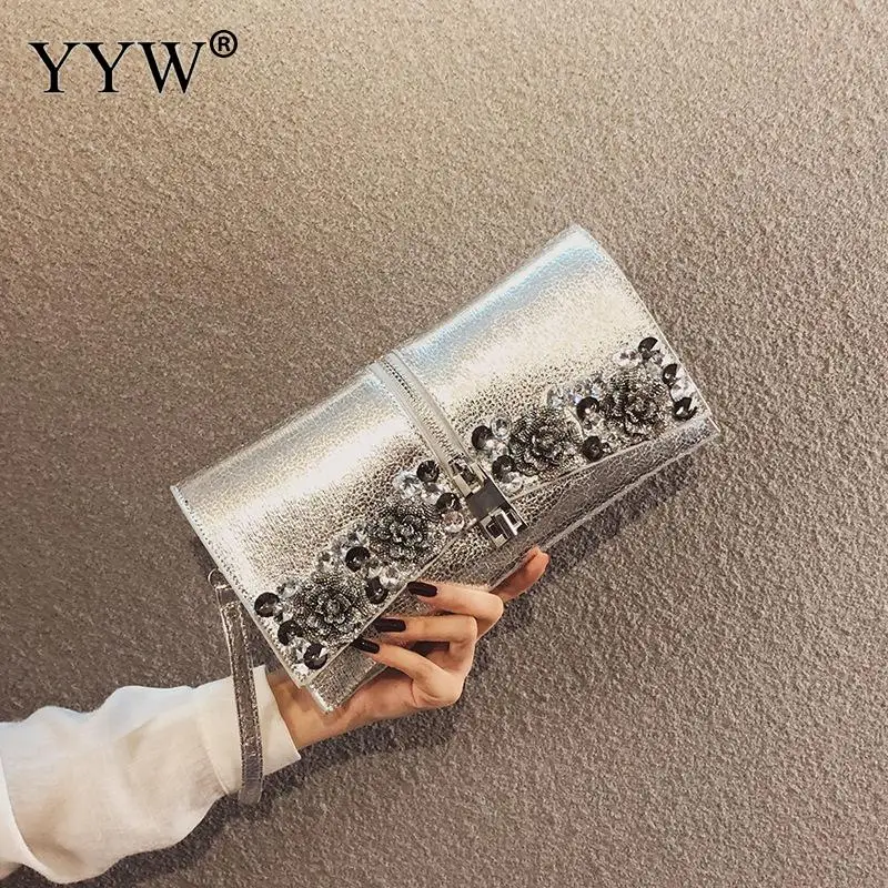 silver Античный серебряный клатч вечерняя сумочка хрустальный камень в Корейском стиле женская сумка-конверт вечерние свадебные сумочки клатч через плечо сумки - Цвет: silver