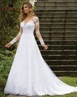 custom made 2021 new design wedding dresses a line long sleeve tulle lace appliques sexy elegant wedding gowns co32