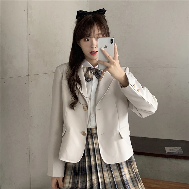 Белая рубашка в клетку с высокой талией японском студенческом стиле JK