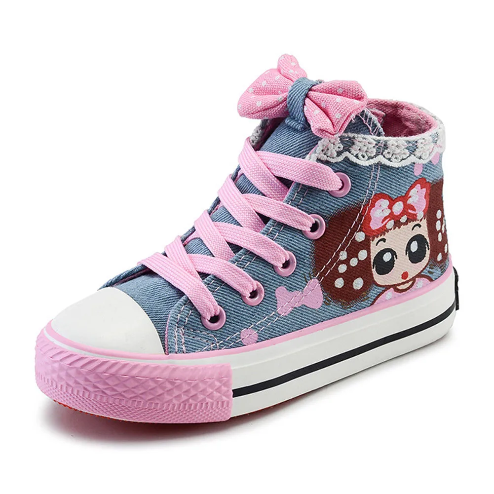 Baby Kids Sneakers Little Girl Canvas Shoes with Lace Anti-slippery Function for School and Shopping | Детская одежда и обувь