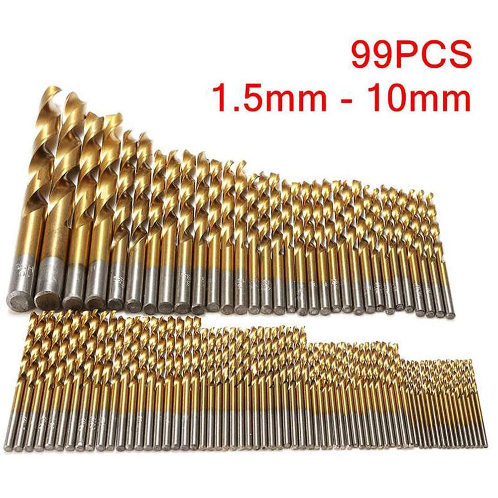 Набор сверл из быстрорежущей стали с титановым покрытием 99 шт. пластиковые