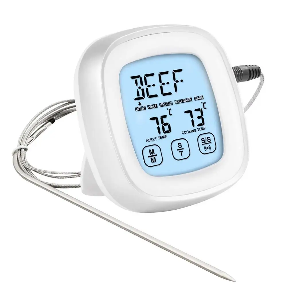 

Touchscreen Meat Thermometer Accurate LCD Kitchen Timer Stainless Steel Probe Food Thermometer for Cooking Turkey Fish Burger