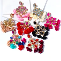 new rhinestones dangle boho earrings crystal flower tassel statement earrings for women charm jewelry accessories gift 2022