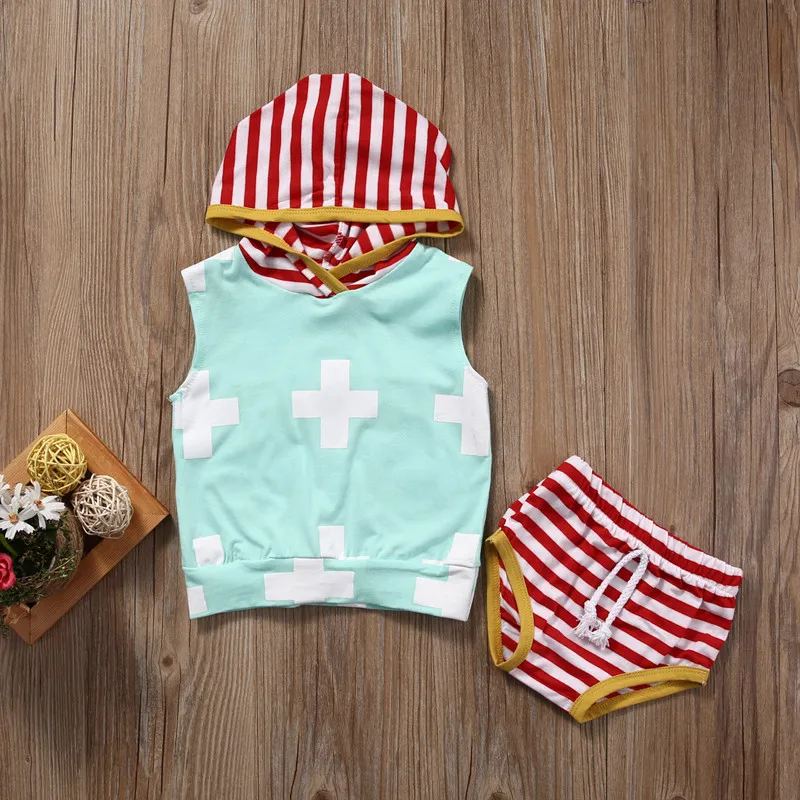 

Kids' sleeveless summer suit striped hat stitched striped briefs 2pk