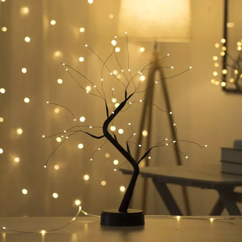 

USB Pearl Tree Table Lamp Romantic LED Night Light AA Battery Power DIY Creative Warm Lighting for Home Bedroom Decoration