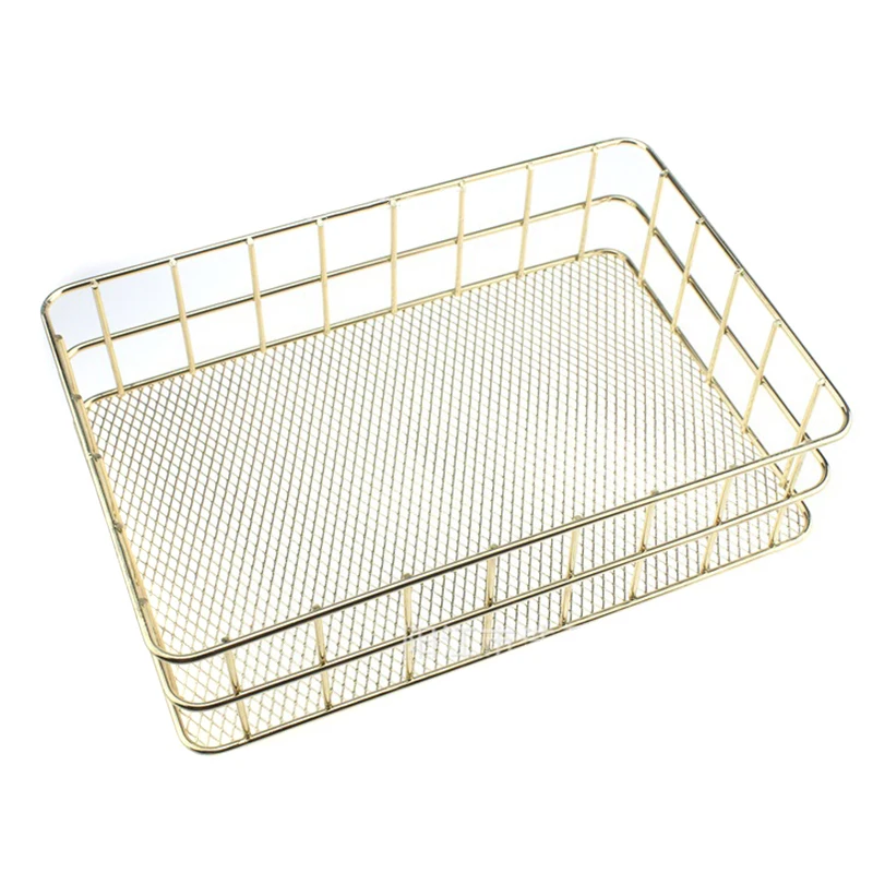 Железная корзина для хранения из проволоки розовое золото Прочная полка дома и