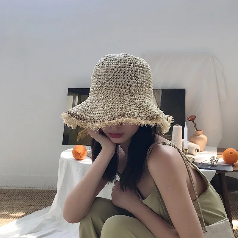 

2021 Womens Straw Hats fashion Straw Hat Panamas UV Protection Sun Visor Beach Hats Women Visors Foldable Female Summer Sun Hat