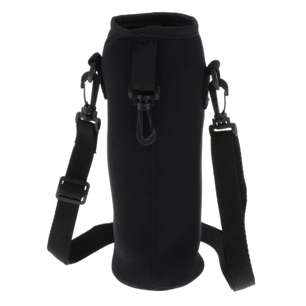 

1L Sport Water Bottle Insulated Carry Bag Pouch with Shoulder Strap Black