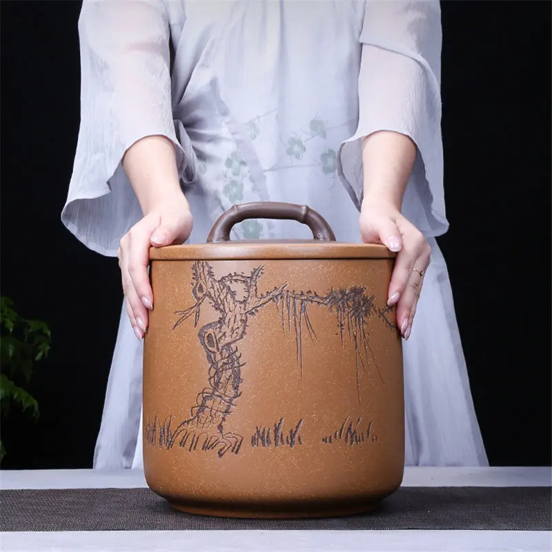 

Purple Clay Tea Caddy Large Capacity Food Storage Box Airtight Organizer Kitchen Pottery Jar Ceramic Container Printed Bottle