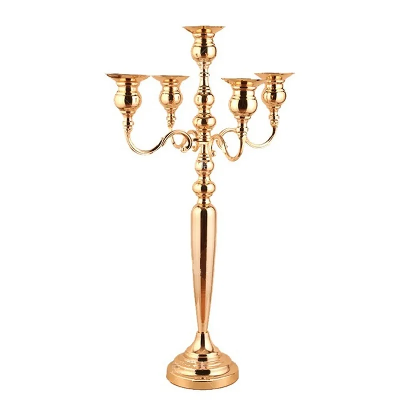 

10 PCS / Lot Candle Holders 5-arms Metal Gold Candelabras Crystal Candlesticks For Wedding Event Centerpieces