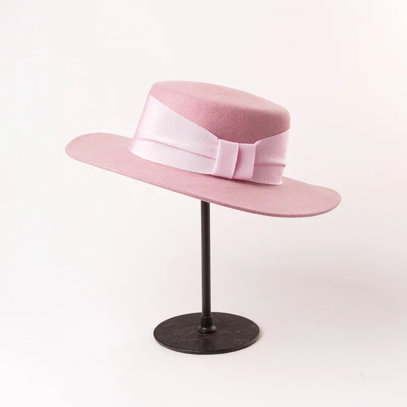 USPOP, новинка, Осень-зима, плоский верх, шерсть, fedoras, для женщин, Широкий Бант, лента, шерсть, шапки, модные, женские, одноцветные, толстые, шерстяные шапки