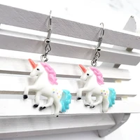 1 pair of cartoon color gradient unicorn earrings pendant resin anime unicorn girl earrings personality charm fashion jewelry