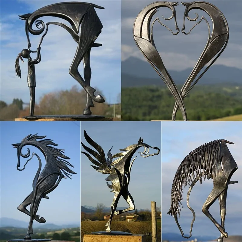 

Скульптура Kiss Horse, современная статуя, Деревенское металлическое искусство, мужской подарок, уличное украшение двора, газон