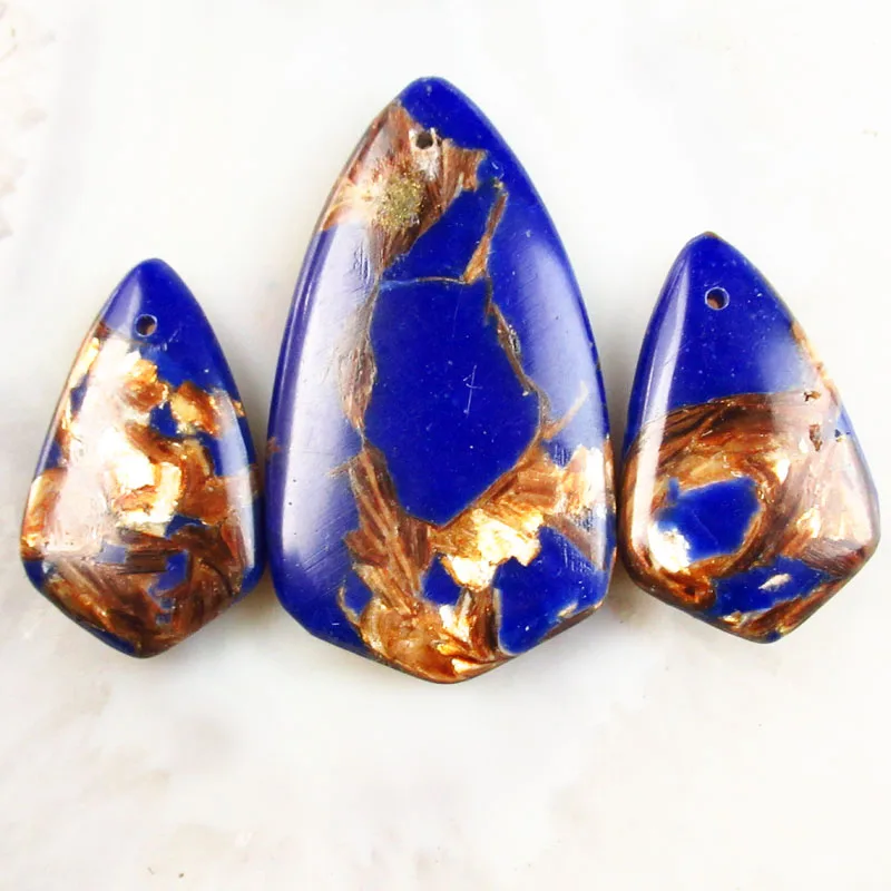 Модные 3 шт Синий Морской осадочный яшма и золотой медный борнит камень