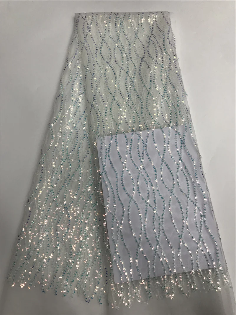 

Белая Тюлевая кружевная ткань с блестками, Африканское кружево, 2021, красивая Высококачественная французская сетчатая кружевная ткань, 5 ярд...