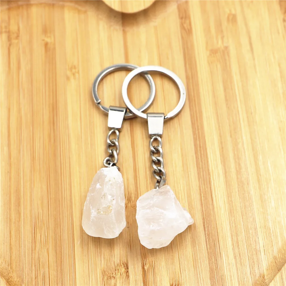 

Natural Stone Citrines Key Ring Keychain for Ladies and Men Natural Fluorite Irregular Gemstones Quartz Keychain