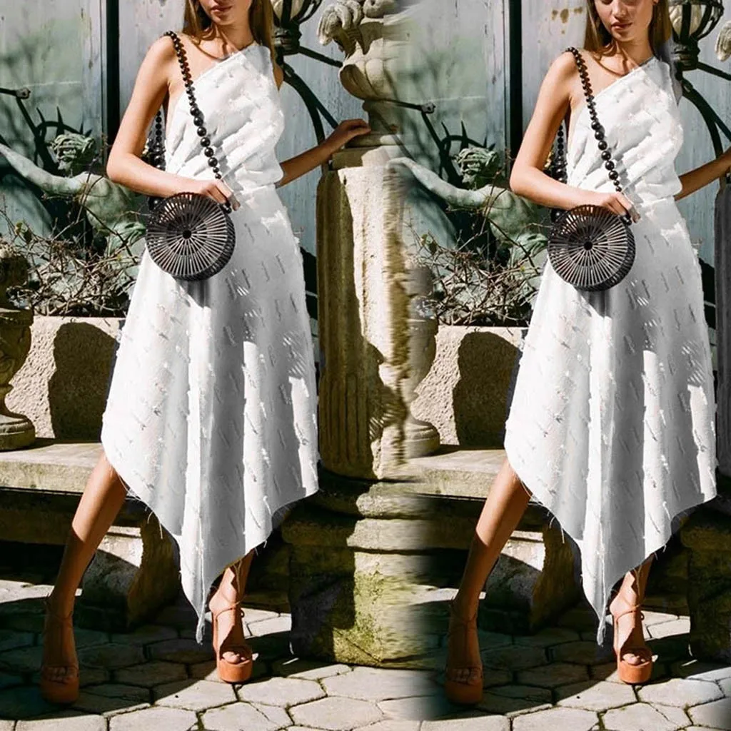 Женское платье с открытой спиной зимнее сексуальное без рукавов на одно плечо