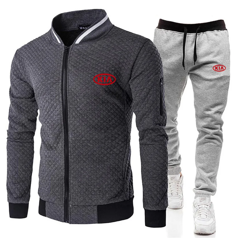 

2021 men's spring and autumn tide brand KIA car logo zipper baseball collar jacket high quality casual sports suit men