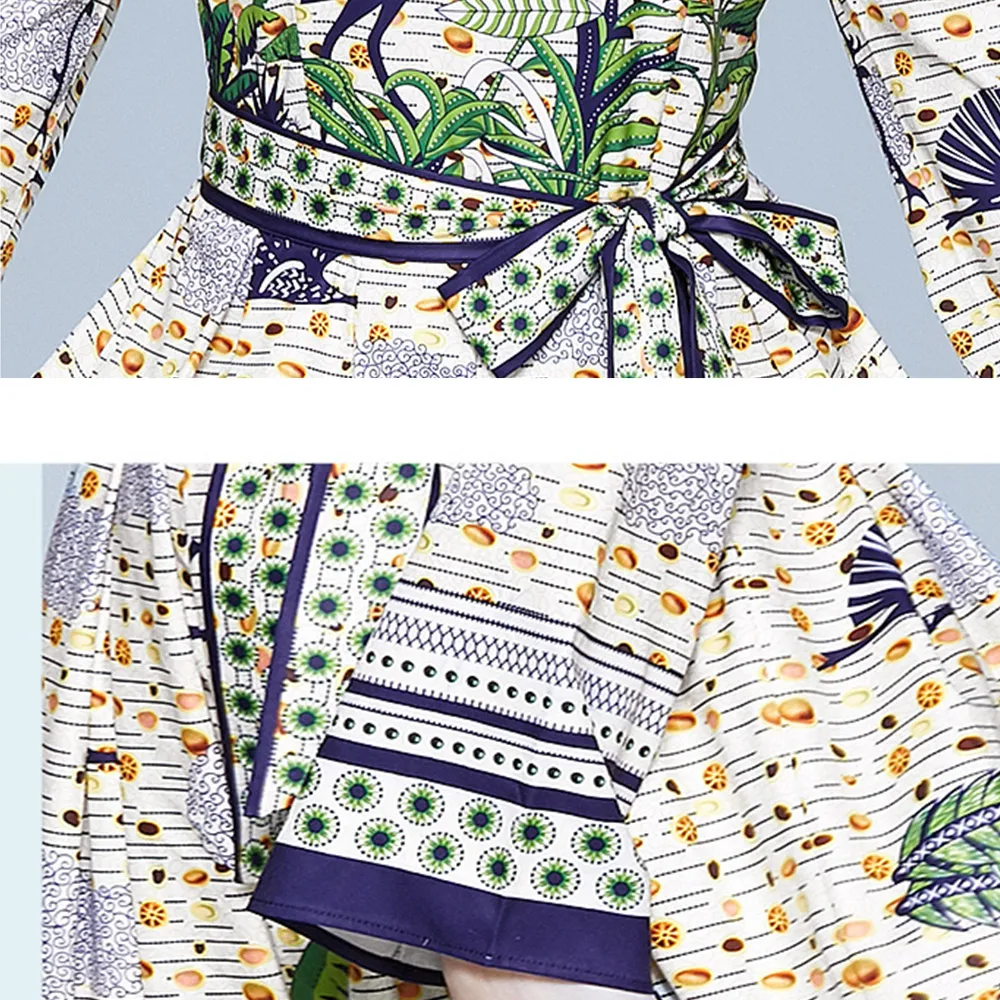 

Banulin 2020 Spring New Fashion Long Maxi Runway Dress Women Long Flare Sleeve Elegant Bow Belt Floral Print Celebrate Dress