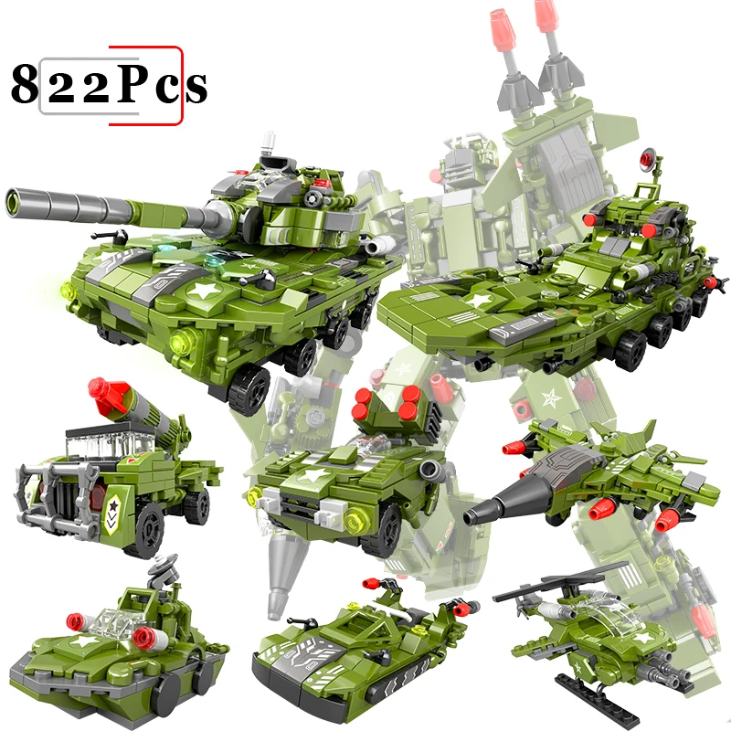 

Наборы моделей 6 в 1: военный робот, танк, вертолет, боец, ракета, подарки для детей, технические характеристики