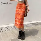 Юбка Женская Длинная с цветочным принтом и заниженной талией, до середины икры