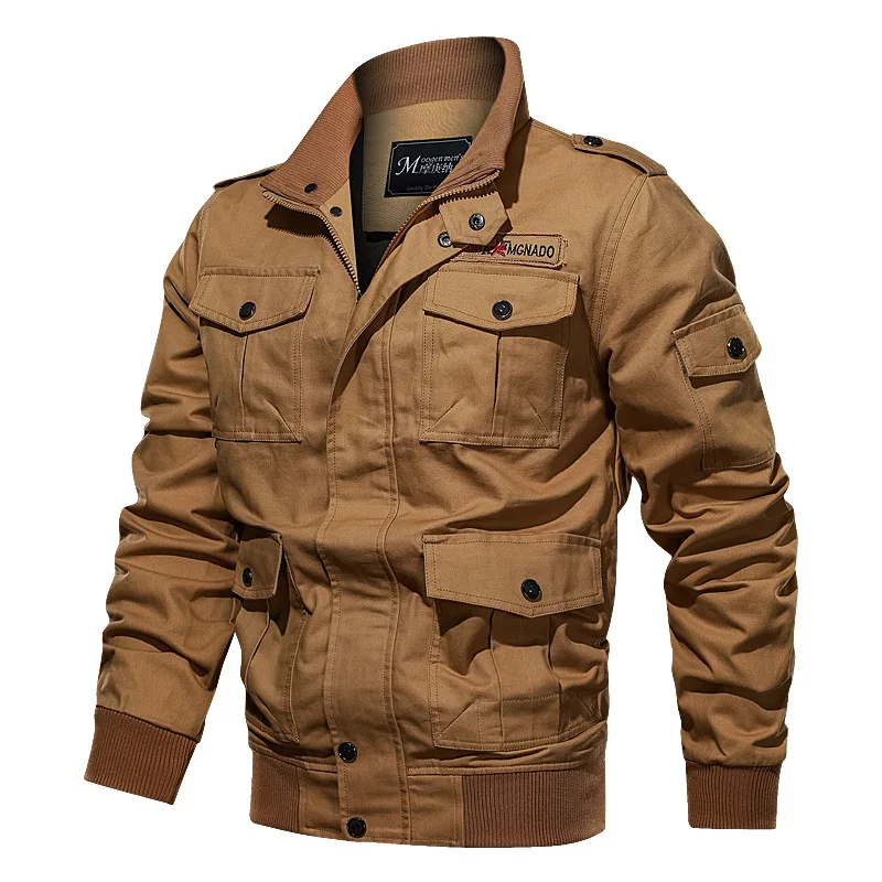 

Thoshine Brand Spring Autumn 100% Cotton Men Casual Cargo Jackets Pockets Outdoor Safari Style Outerwear Bomber Jacket Plus Size