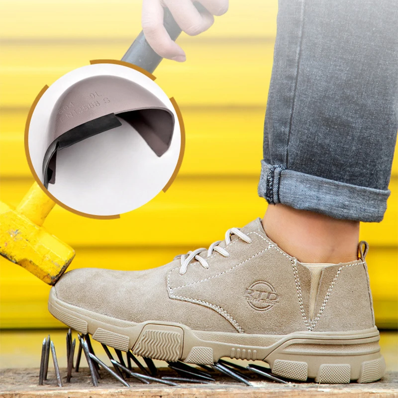 

Мужские Нескользящие защитные ботинки, дышащие, со стальным носком, водонепроницаемые, защита от прокалывания, Рабочая защитная обувь