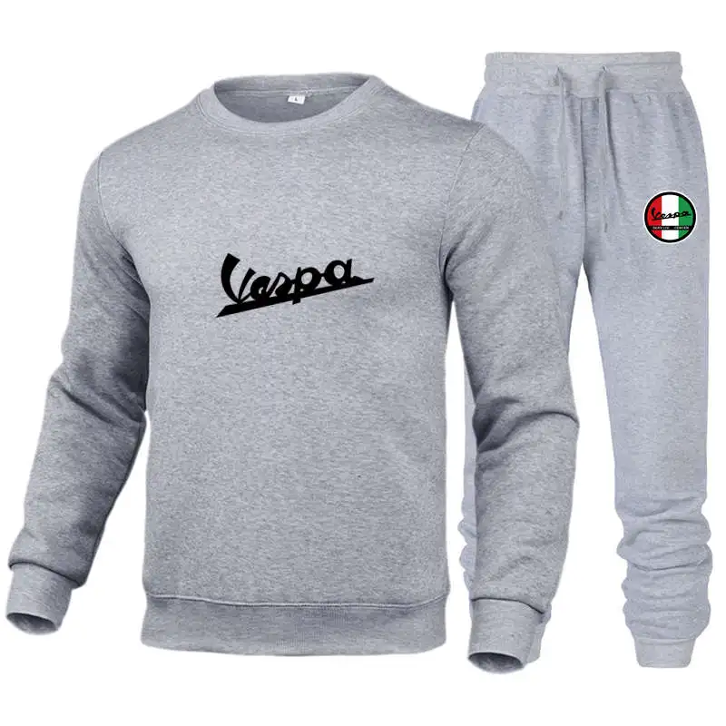 

2021 Spring Autumn New Men's VESPA Logo Black Print Round Neck Hoodie + Pants Two-Piece Fashion Personality Street Sports Suit