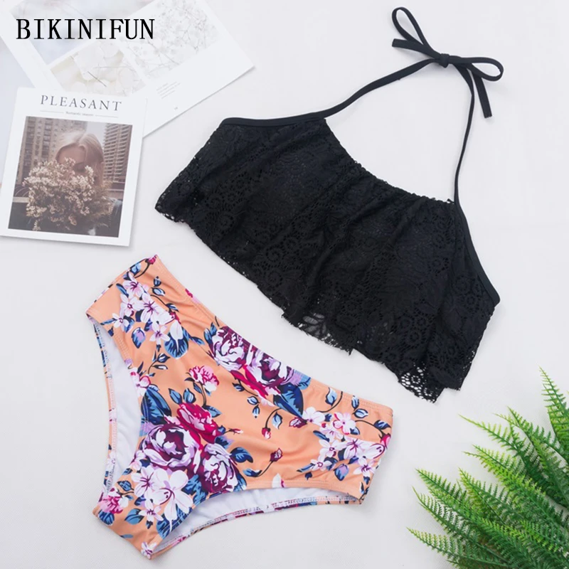 

Новинка 2020, сексуальный кружевной купальник, женский купальник с цветочным принтом, купальник с открытой спиной и лямкой на шее, пляжная оде...