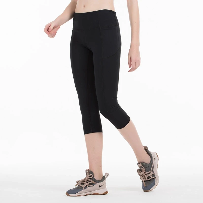LULU стильные штаны для йоги с высокой талией фитнеса укороченные карманом на