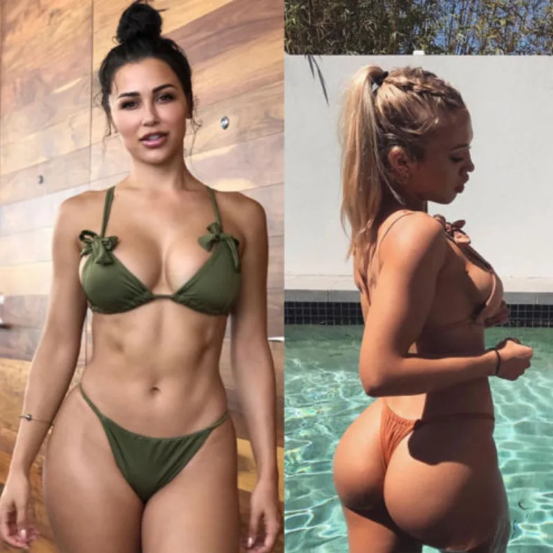 Пикантные Striangle Для женщин бикини Одноцветный с Цвет стринги бандаж купальник