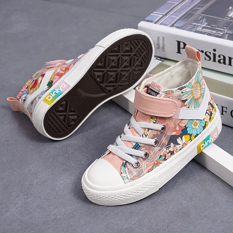 

Summer Flower Printing Children Canvas Shoes Graffiti High Top Vulcanized Sneakers For Boys Girls Kids Sneakers zapatos de nio