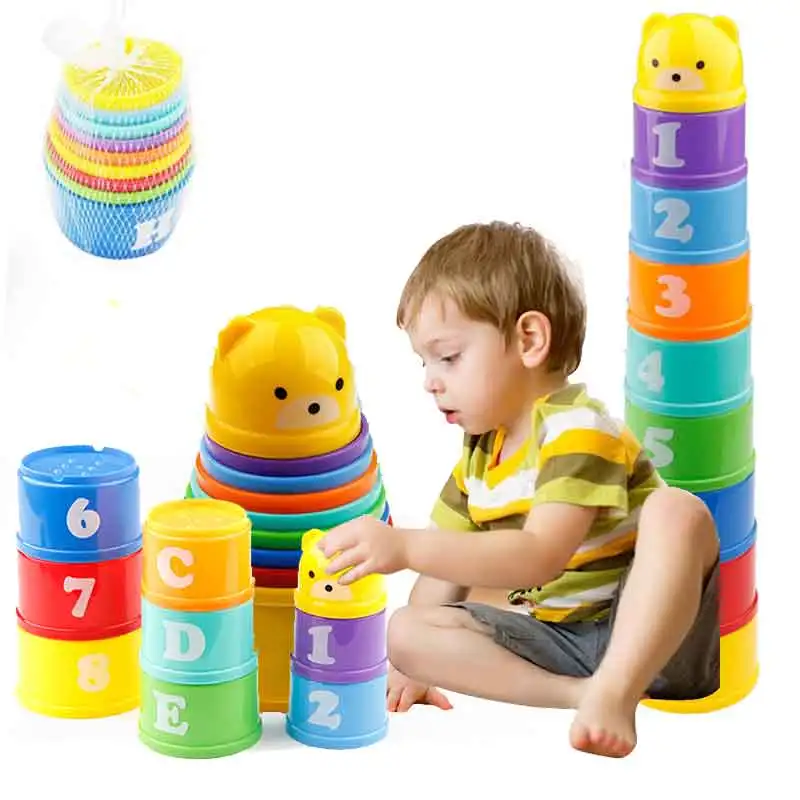 

8PCS Educational Baby Toys 6Month+ Figures Letters Foldind Stack Cup Tower Children Early Intelligence Toy