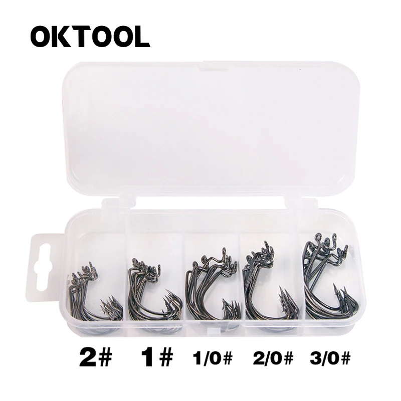

OKTOOL 50pcs/lot Fishing Soft Worm Hooks High Carbon Steel Wide Super Lock Fishhooks Lure Softjerk Hooks 1#-2/0 Fishing Tackle