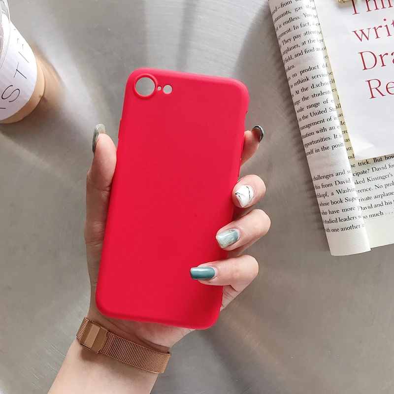 Ударопрочный силиконовый чехол из ТПУ для Apple iPhone 7 Plus 8 6 6s X XS Max XR 5 5S SE, задняя крышка 7 Plus 8, роскошные мягкие матовые цветные чехлы - Цвет: Красный