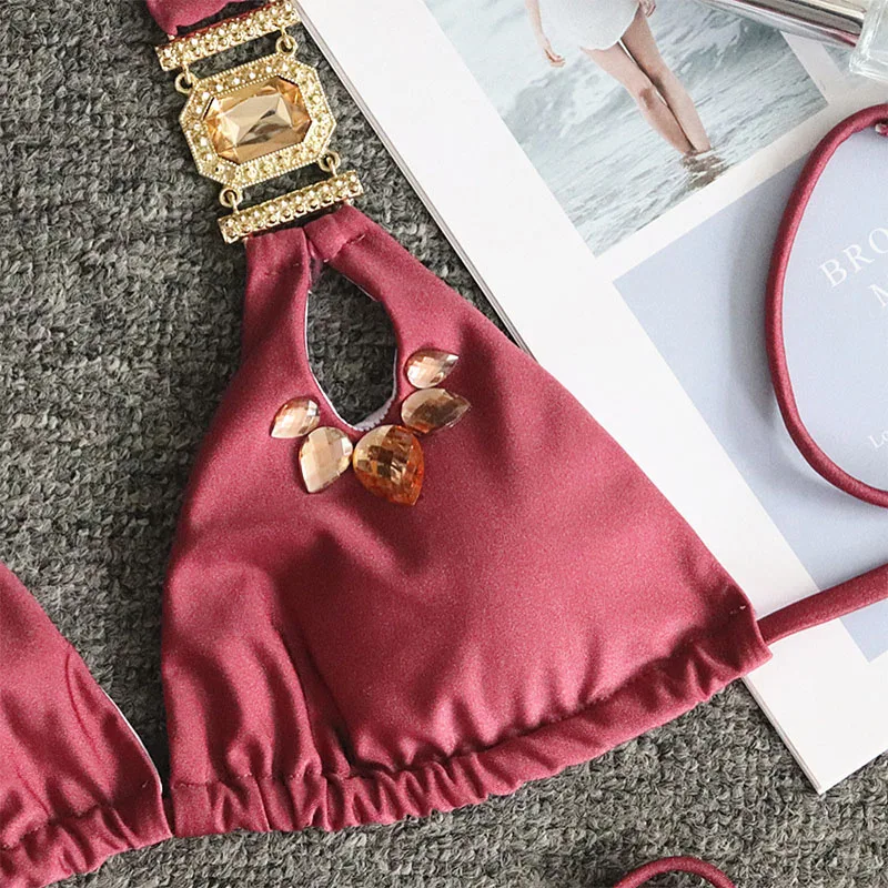 

Swimsuit 2021 new bikini sexy crystal diamond bandage solid color split European beauty swimsuit