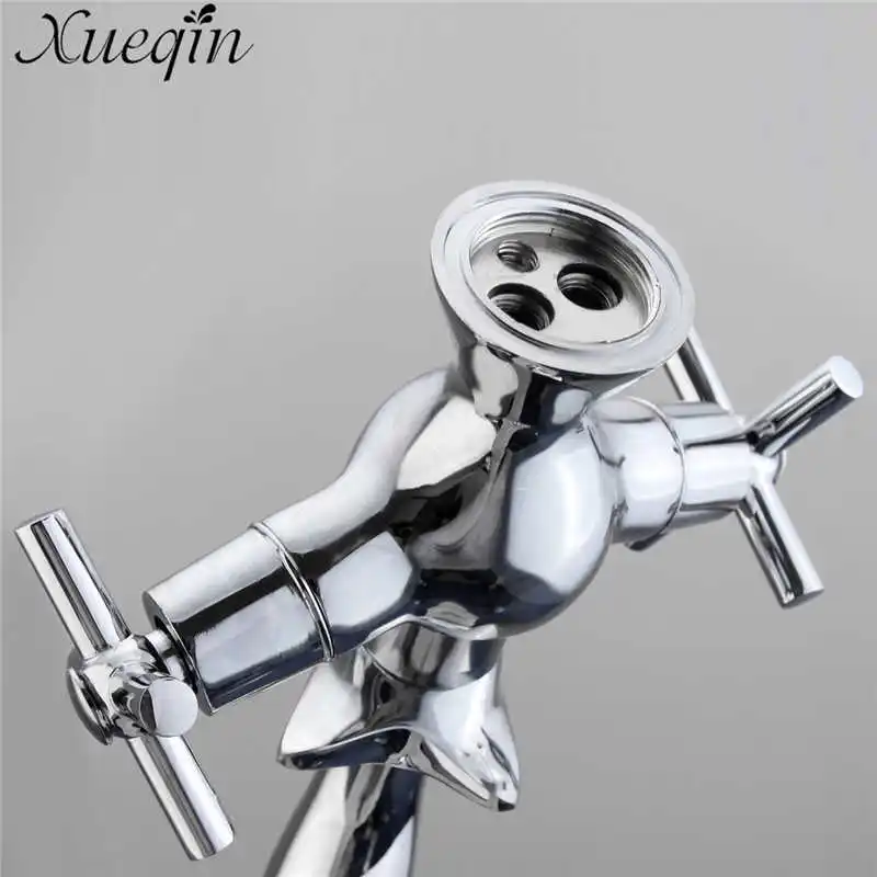 

Xueqin Copper Dolphin Style Basin Faucet Double Handle Bathroom Dual Hole Mixers Hot And Cold Water Deck Mounted