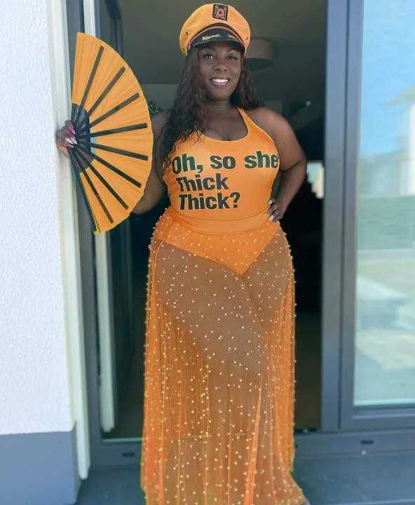 Ropa de discoteca Sexy para mujer, body sin mangas con cuello redondo + cintura alta, faldas de malla transparente con cuentas, falda de dos piezas, traje de talla grande 5XL