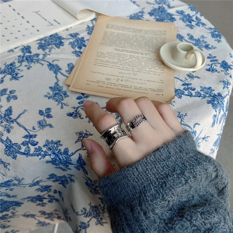 

RUIYI European Geometric Minimalist Real 925 Sterling Silver Fashion Rings Women Vintage Do Old Distressed Heavy Handmade Rings