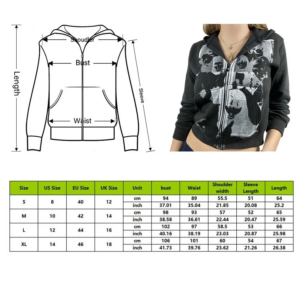 

Autumn Long-sleeved Hooded Sweatshirt Women's Printed Zip Jacket Harajuku Streetwear Casual Fashion Gothic Women's Clothing