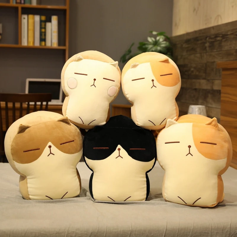 

30-40 CM Cute Pet Bread Toast Cat Plush Toy Cartoon Cute Expression Chubby Cat Doll Round Pillow