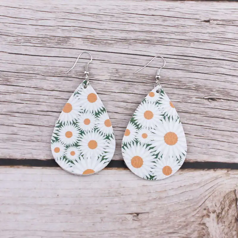 Винтажные кожаные серьги-капли с цветочным принтом для женщин цветочный