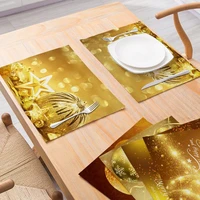 gold printing christmas cotton linen table mat household cloth kitchen food mat thermal insulation pad