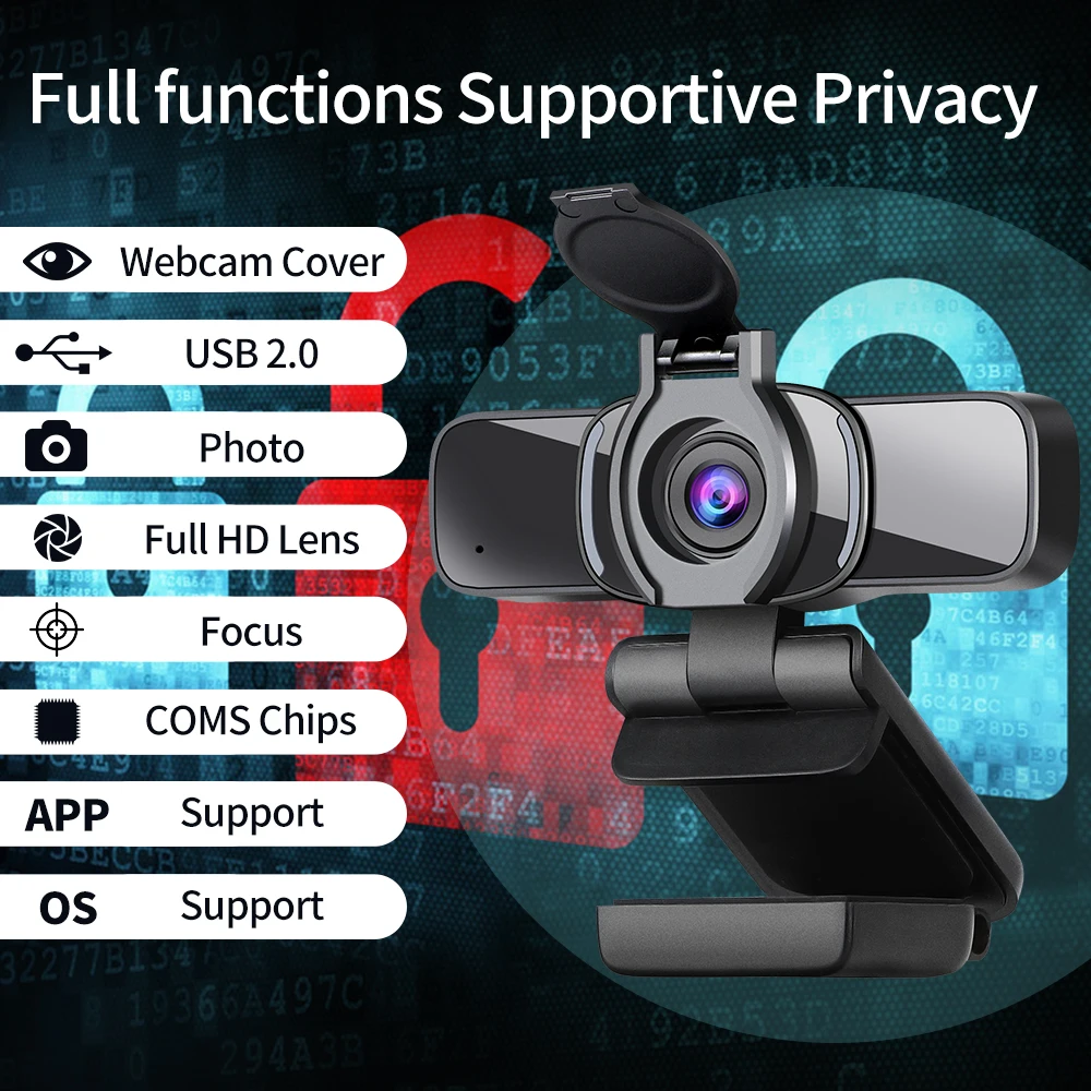 

1080P HD Computer Webcam USB Privacy Shutter PC Laptop Camera with Microphone Widescreen Lens Cover Web Cam