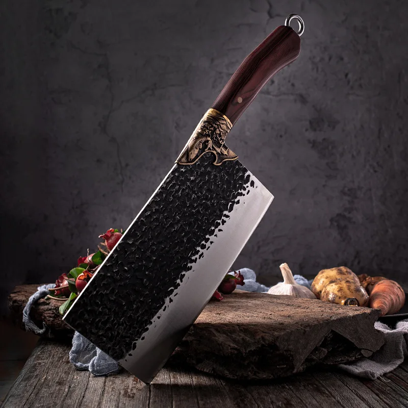 

MHNTLOS Traditional hand forged kitchen knife hammer stainless steel chef kitchen knife wooden meat cutting tool butcher
