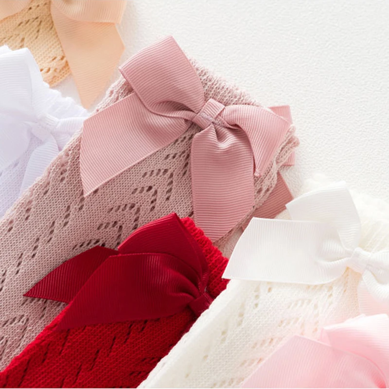 Летние детские носки однотонные с бантом Детские гольфы для маленьких девочек